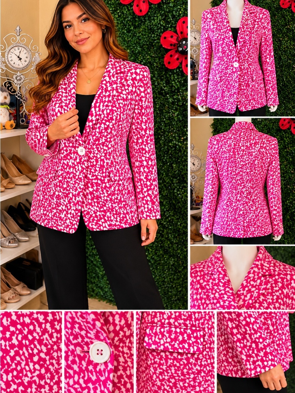 Jessica London Fuchsia and White Patterned Blazer